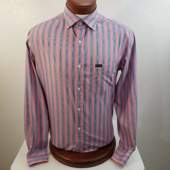 Faconnable Mens Button‎ Blue Pink Plaid Club Shirt - Picture 2 of 10